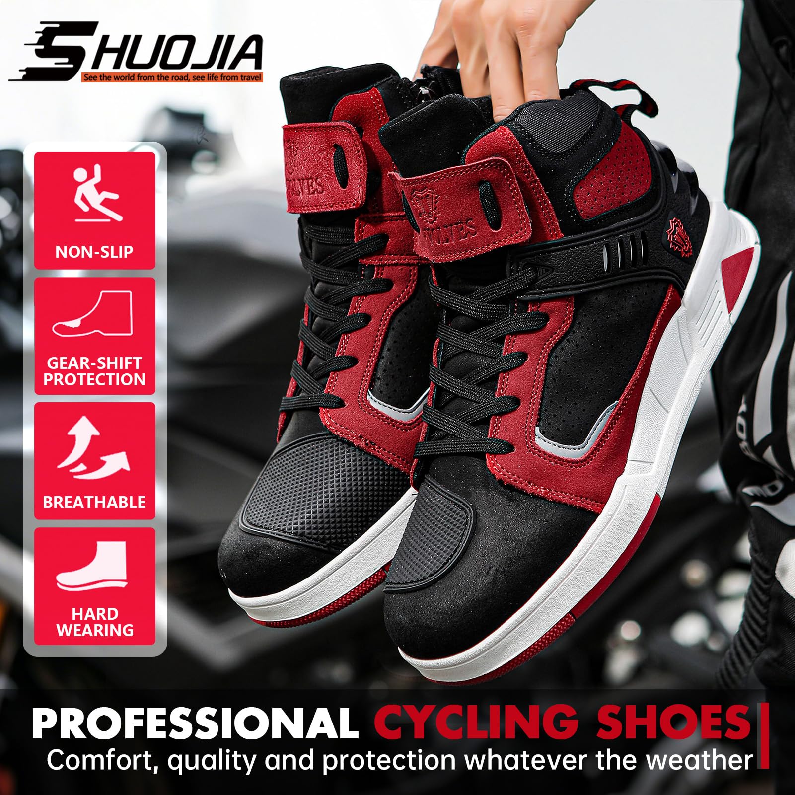Chaussures Moto Hommes - Bottes de moto pour Cuir perforé, été respirant
