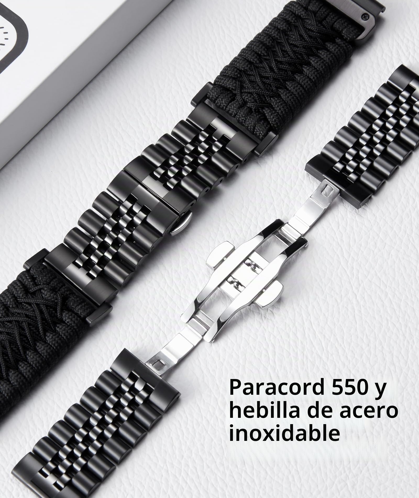 BINLUN Compatible con Garmin Correa 22mm 26mm Paracord 550 Trenzado Acero Correa de Repuesto Compatible con Quickfit Compatible con Fenix Compatible con Forerunner Compatible con Approach