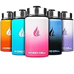 HYDRO CELL Stainless Steel Insulated Water Bottle with Straw - For Cold & Hot Drinks - Metal Vacuum Flask with Screw Cap and Modern Leakproof Sport Thermos for Adults (White/Pink 14oz)