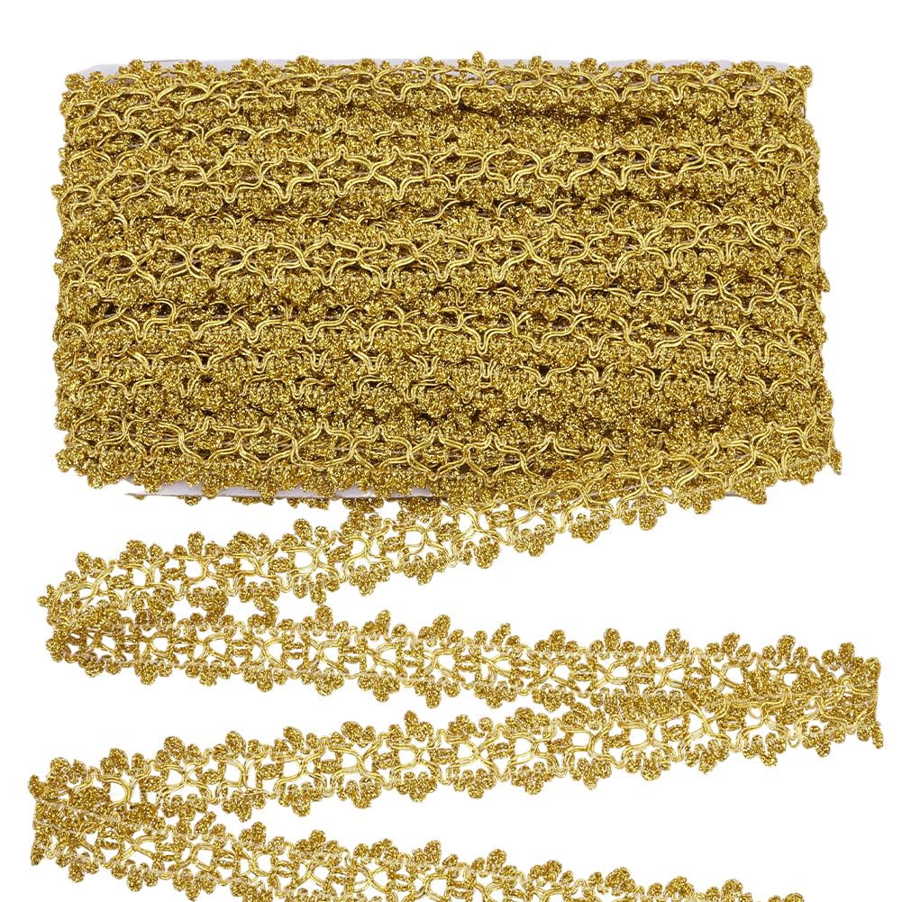FINGERINSPIRE 13.7m Garniture de Tresse Métallique 22mm de Large Ruban de Dentelle Ondulée en Filigrane Doré Motif Floral Embellissement Garniture en Dentelle DIY Ruban à Coudre pour Fête du Festival