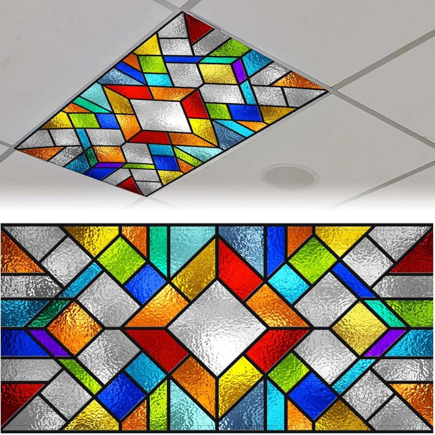 2 Pack Stained Glass Fluorescent Light Cover for Ceiling Light, Magnetic Ceiling Light Cover Classroom Lights Covers Classroom Supplies for School Classroom Home Office