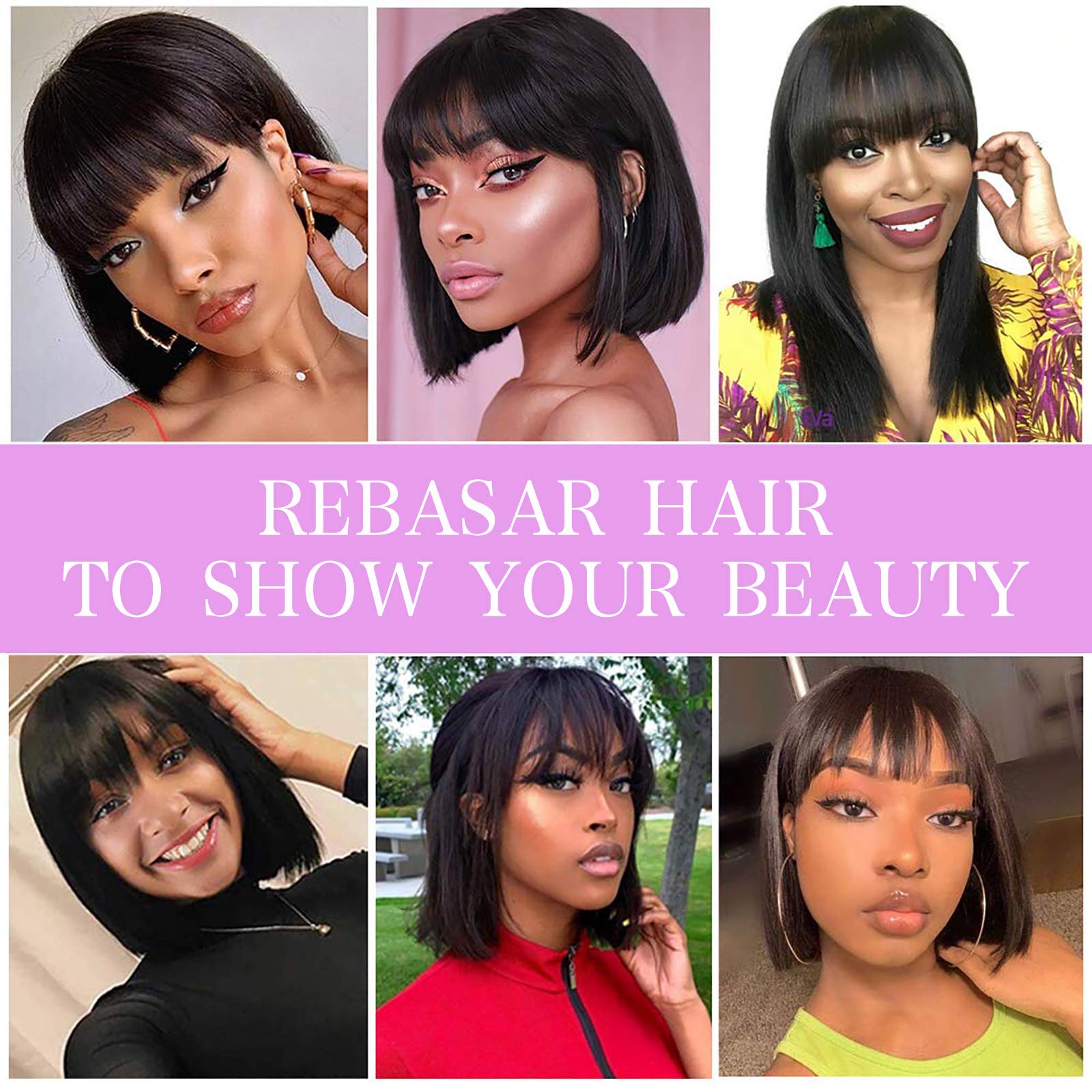 Perruque Cheveux Humain Naturelle Bob Courte Droite pour Femme Noires 12 Pouces