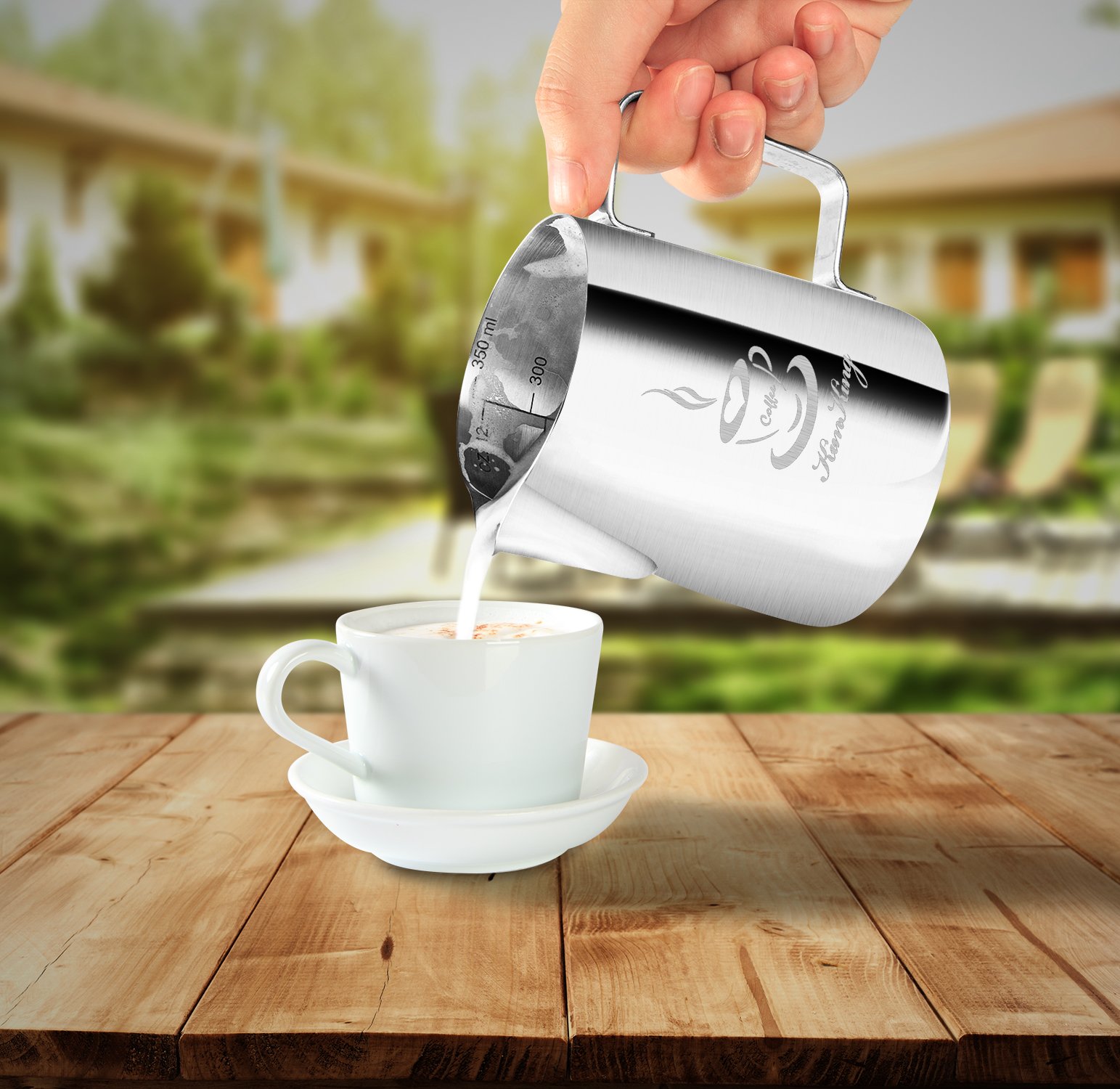Milch Pitcher rostfreiem Edelstahl Milchkännchen perfekt für Milchaufschäumer Cappuccino Milchschau (350ml)