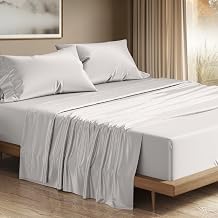 THREAD SPREAD 100% Egyptian Cotton Queen Sheets Set - 1200 Series Plush Collection Luxury Egyptian Cotton Sheets Queen Size Deep Pocket 4 PC, Light Grey, Soft, Cooling, Sateen Weave Sheet Set