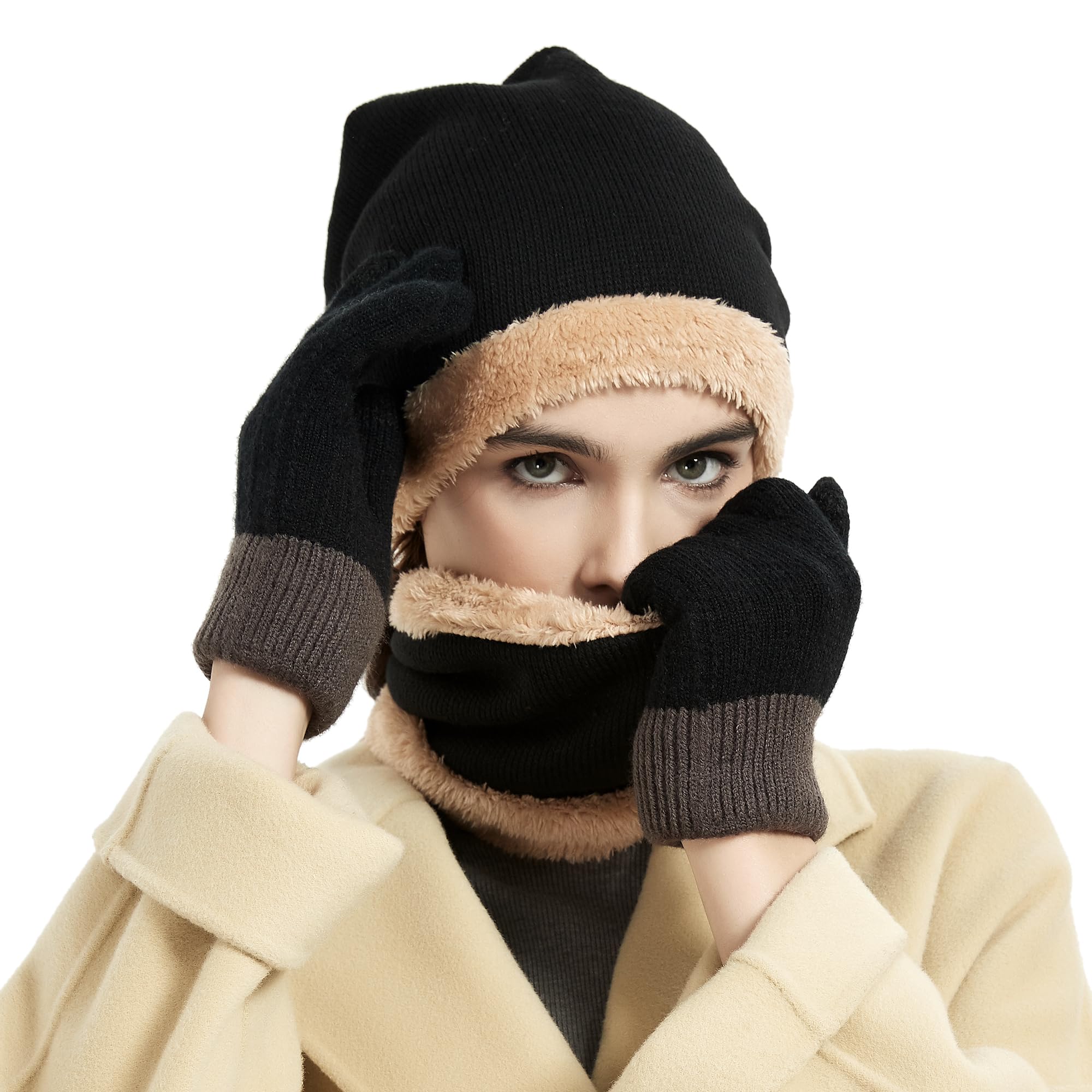 Cashmere Black Hat Scarf And Gloves Set Knit Beanie The North Face