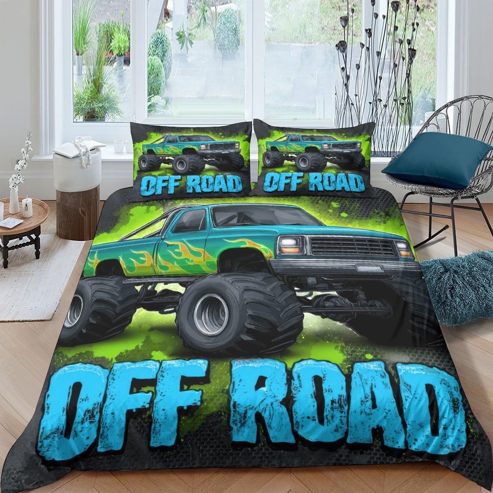 Ctjqhvkz Style-7 3D Printed Monster Truck Off Road Fitted Sheet Microfiber Soft Anti-Slip Bed Cover For Bedroom Dorm Decor Single（135X200cm）