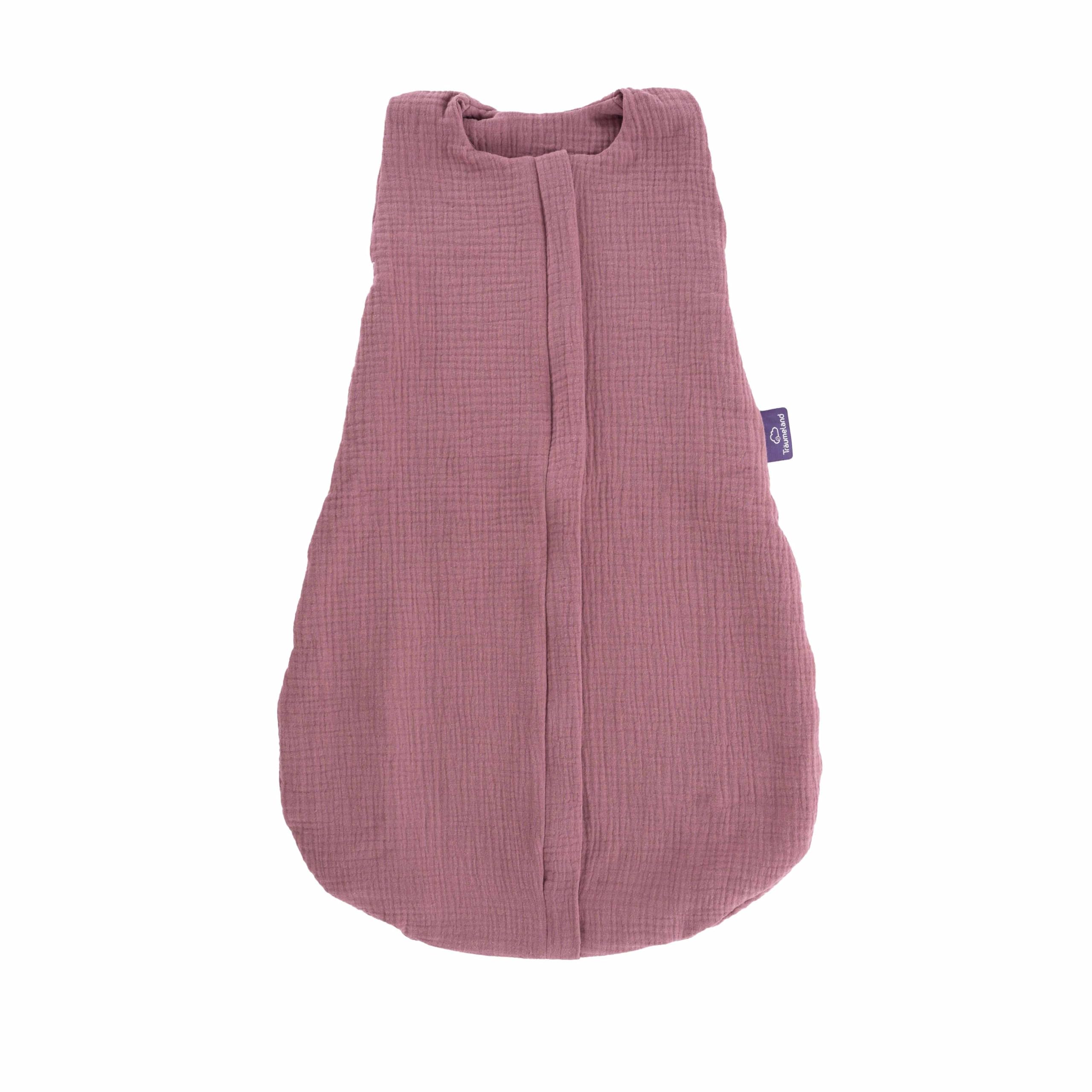 TRÄUMELAND – Baby Sommerschlafsack in pflaume 0.5 TOG, leichter atmungsaktiver Schlafsack aus Musselin für warme Sommernächte, Öko-Tex 100 zertifiziert, schadstofffrei & hautfreundlich