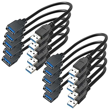 SaiTech IT 10 Pack 15cm Short USB 3.0 Male A to Female A Extension Cable 5GBps for Laptop/PC/Printers- Black