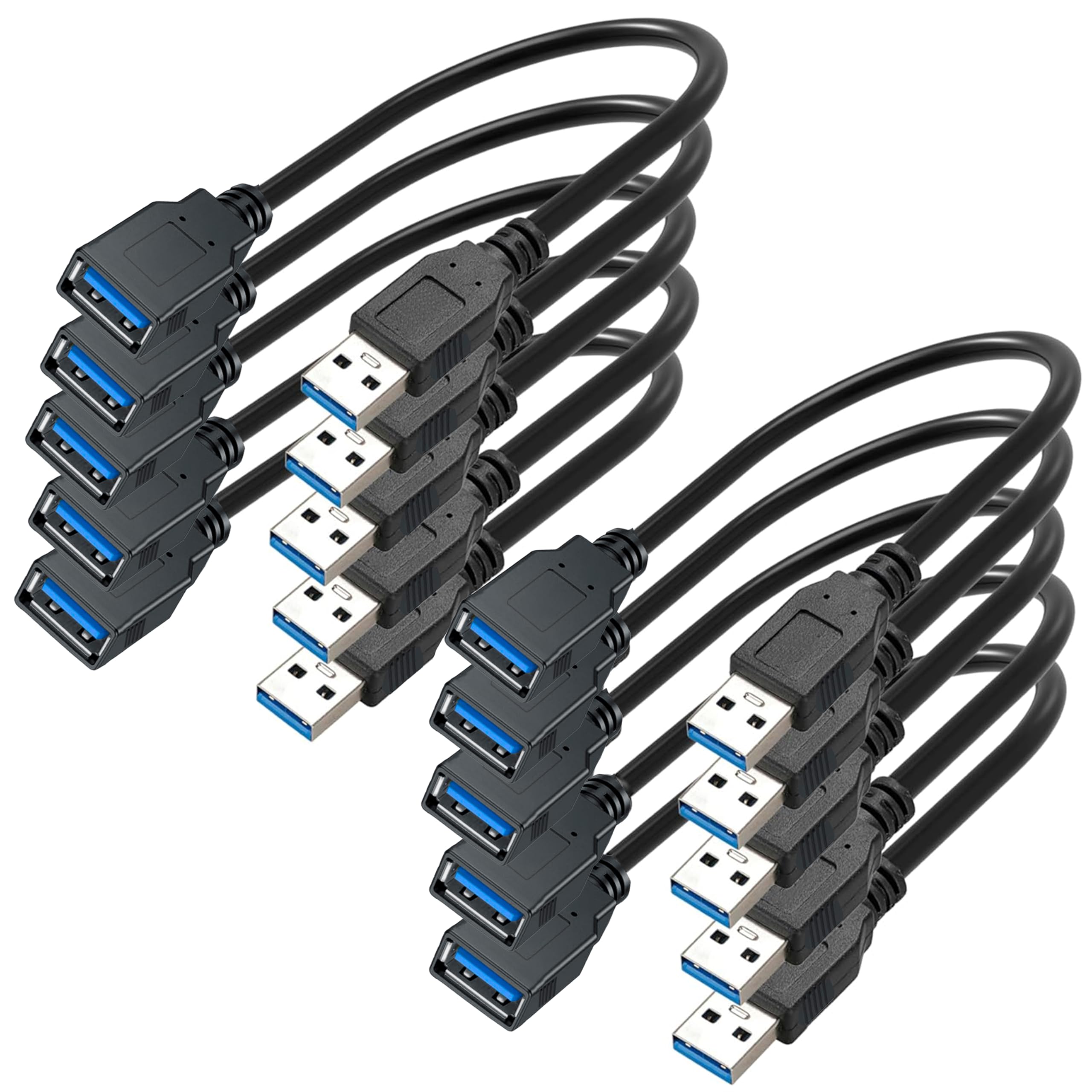 SaiTech IT 2 Pezzi Lunghezza Corta di 15 cm (6 Pollici) USB 3.0 Extension Cable, USB 3.0 Un Maschio a Femmina Extender Cable - blue15cm