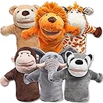 JOYIN 6Pcs Kids Hand Puppet Set with Working Mouth, Toddler Plush Toy Includes Elephant, Giraffe, Lion, Bear, Raccoon and Monkey for Show Theater, Christmas Birthday Gifts for Kid