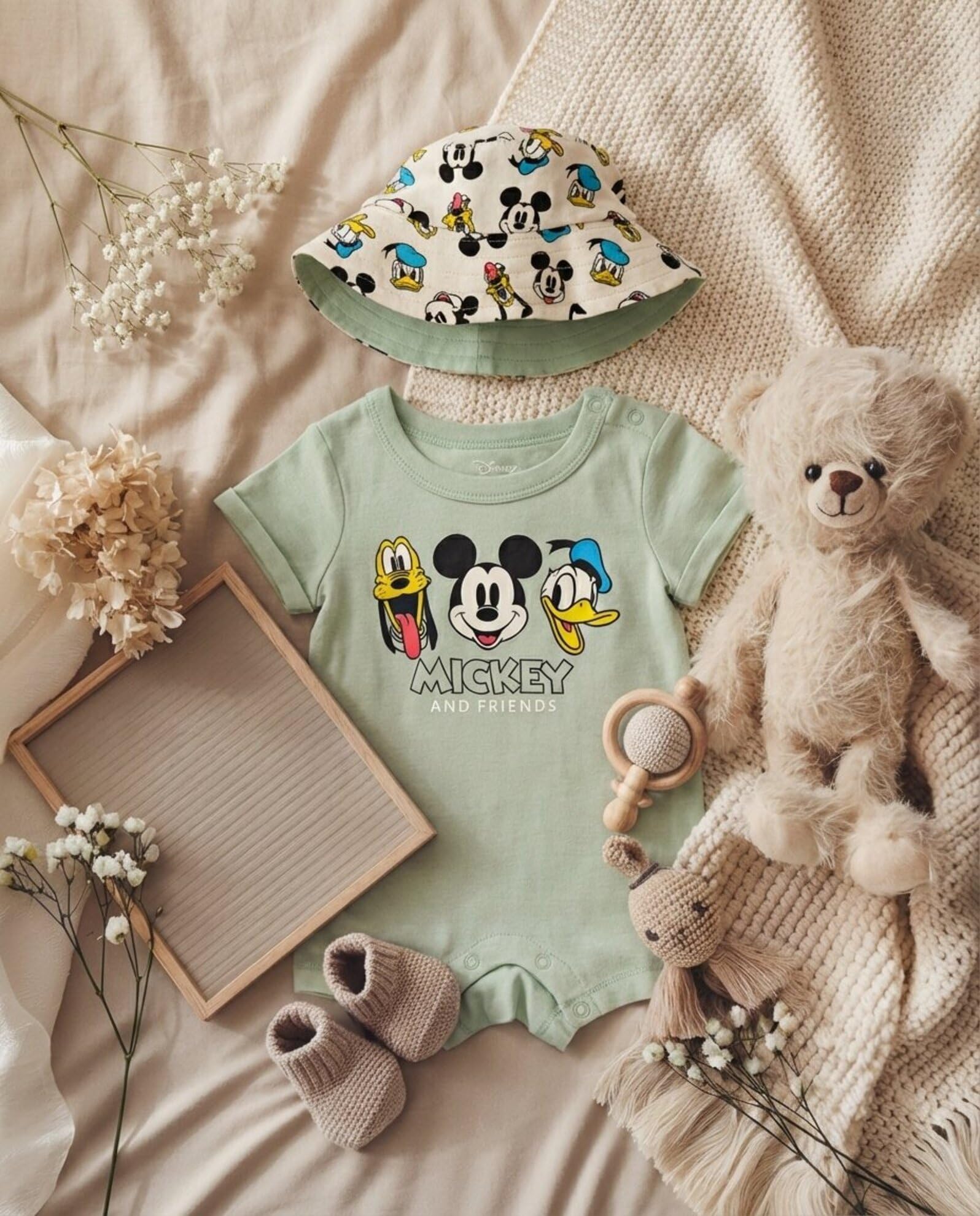 Disney Mickey Mouse Baby Boys One-Piece Romper & Sunhat Set