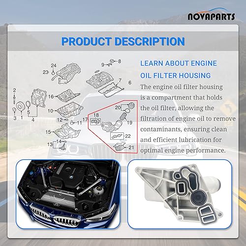 Miniatura 6 de 11428596283 - Conjunto de carcasa de filtro de aceite de motor de aluminio con junta para BMW F20 F22 F23 F30 F31 F32 F33 F34 F36 G01 G02 G30 G32