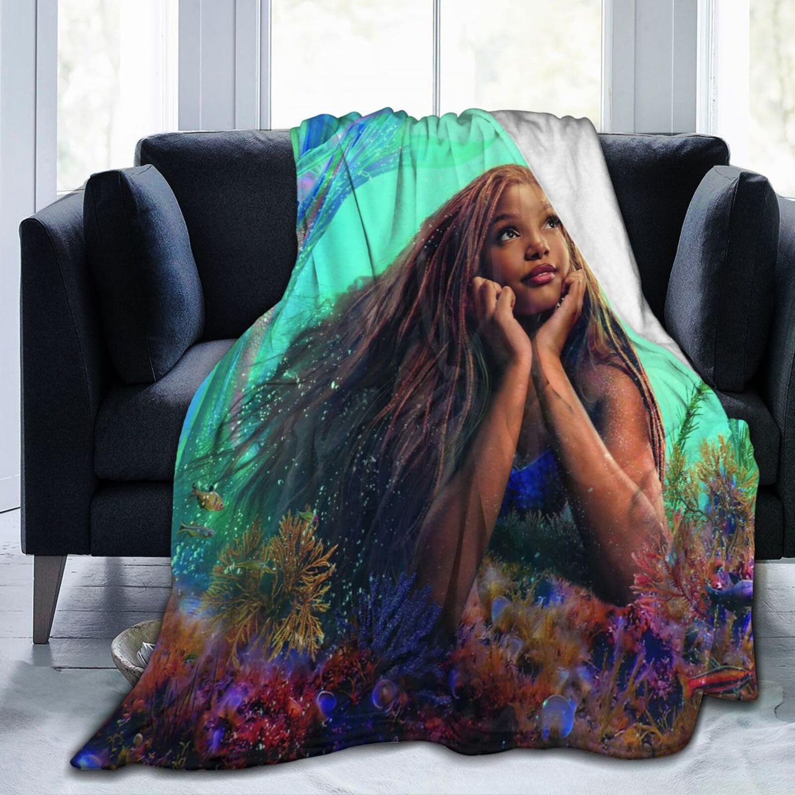 The Little Mermaid Flannel Bed Blanket Soft Throw for Dormitory Living Room Bedroom Couch Sofa and Bed 50"x40"