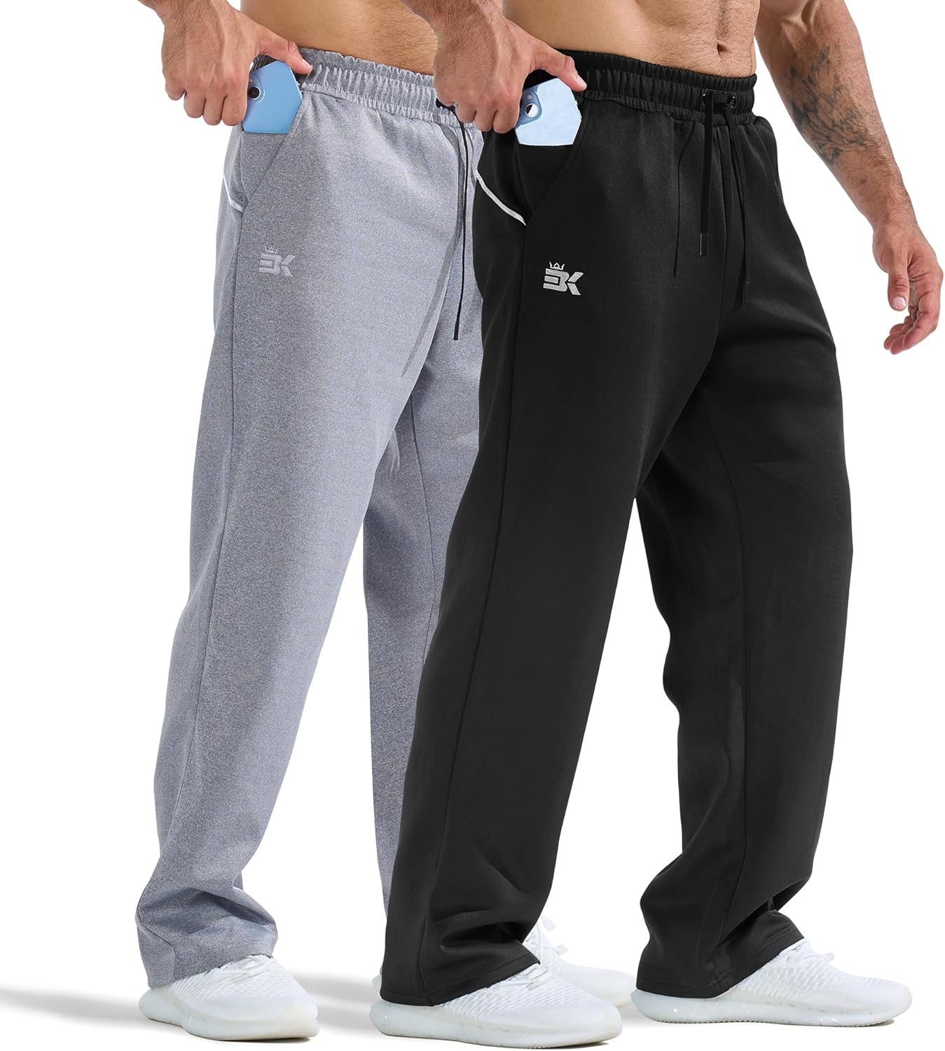 BROKIG Mens Buttlift Workout Sweatpants, Baggy Straight Leg Lounge Pants Open Bottom Track Sweat Pants with Zip Pockets