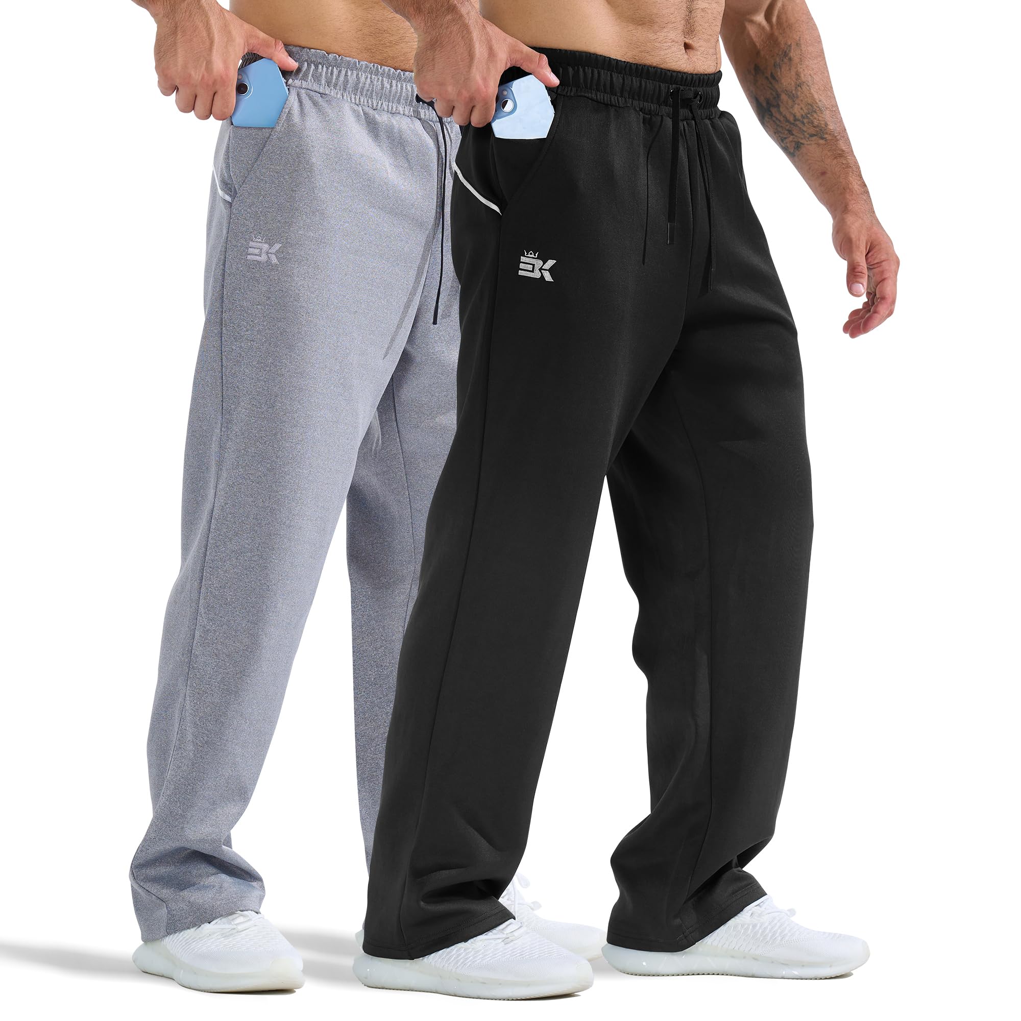 BROKIG Sporthose Extra Lang Herren Weites Bein Trainingshose | Gym Jogginghose Herren Fitnessstudio, Training Hose Herren Lang, Gerade Freizeithose mit Reißverschlusstasche