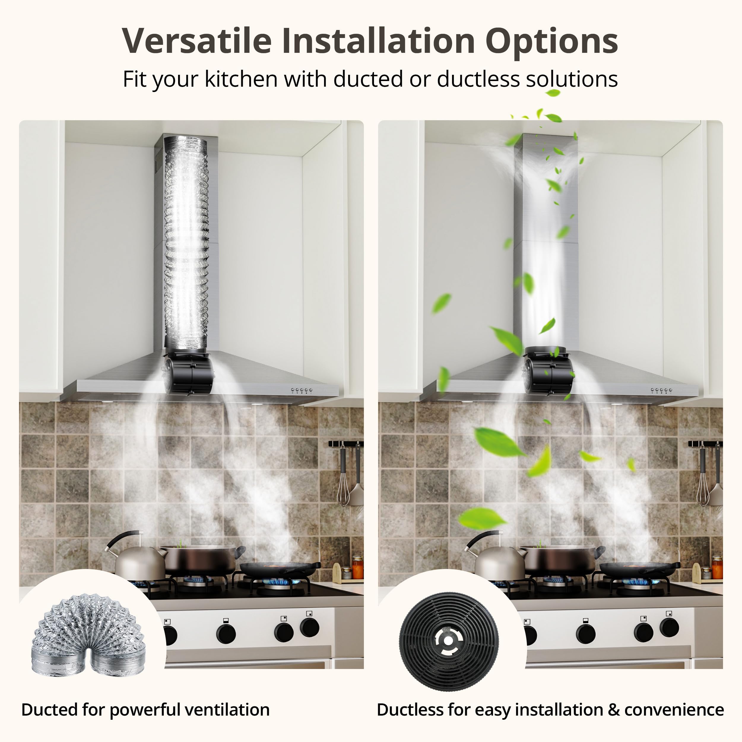 Campana extractora de 36 pulgadas con convertible con conductos/sin conductos, 450 CFM de acero inoxidable para montaje en pared, campana de cocina estilo chimenea, campana de ventilación 8