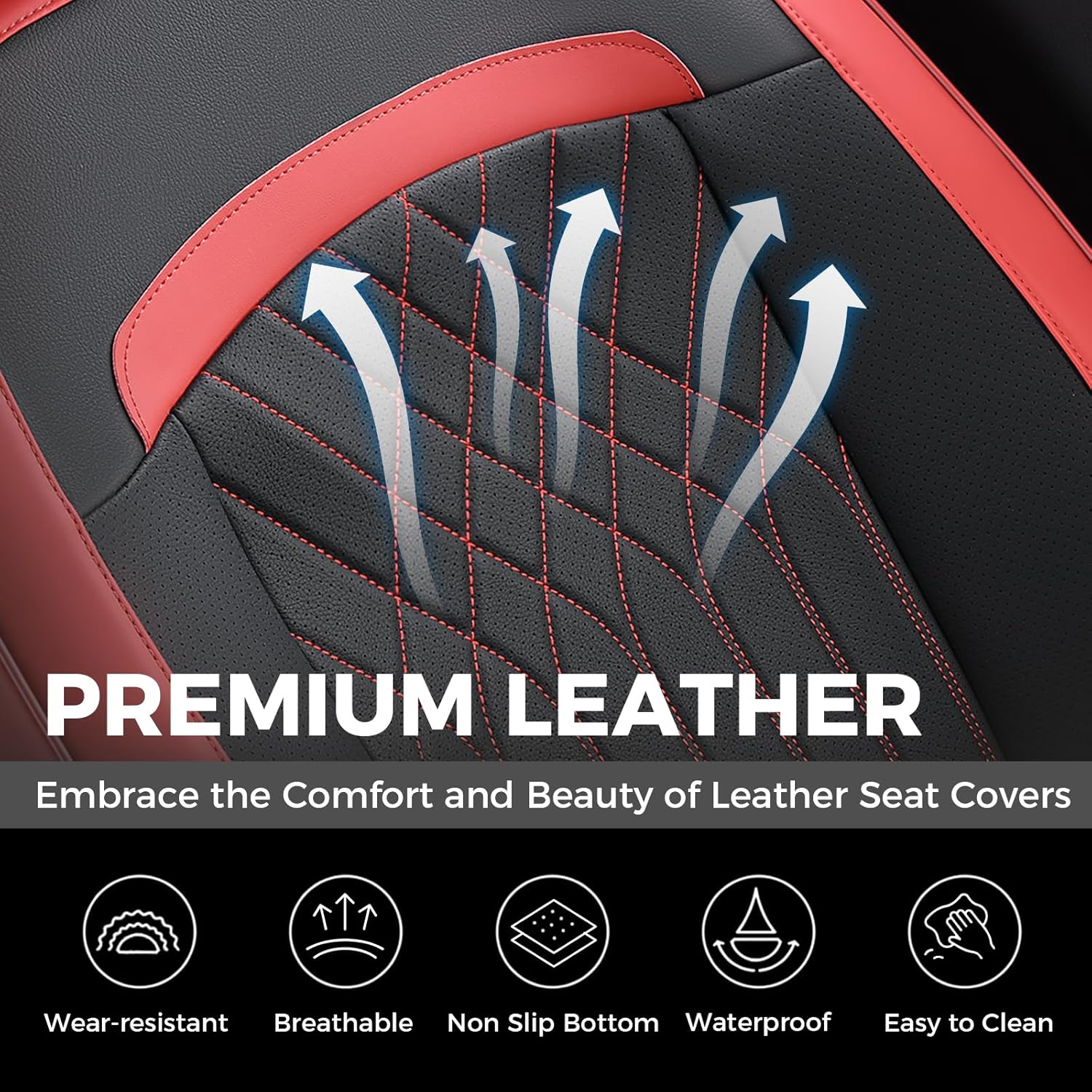 FLORICH Seat Covers Full Set, Leather Seat Covers for Cars, Car Seat Protector Waterproof Breathable, Universal Automotive Seat Covers, Front and Rear Car Seat Cover Fit for Most SUV Pick-up Truck