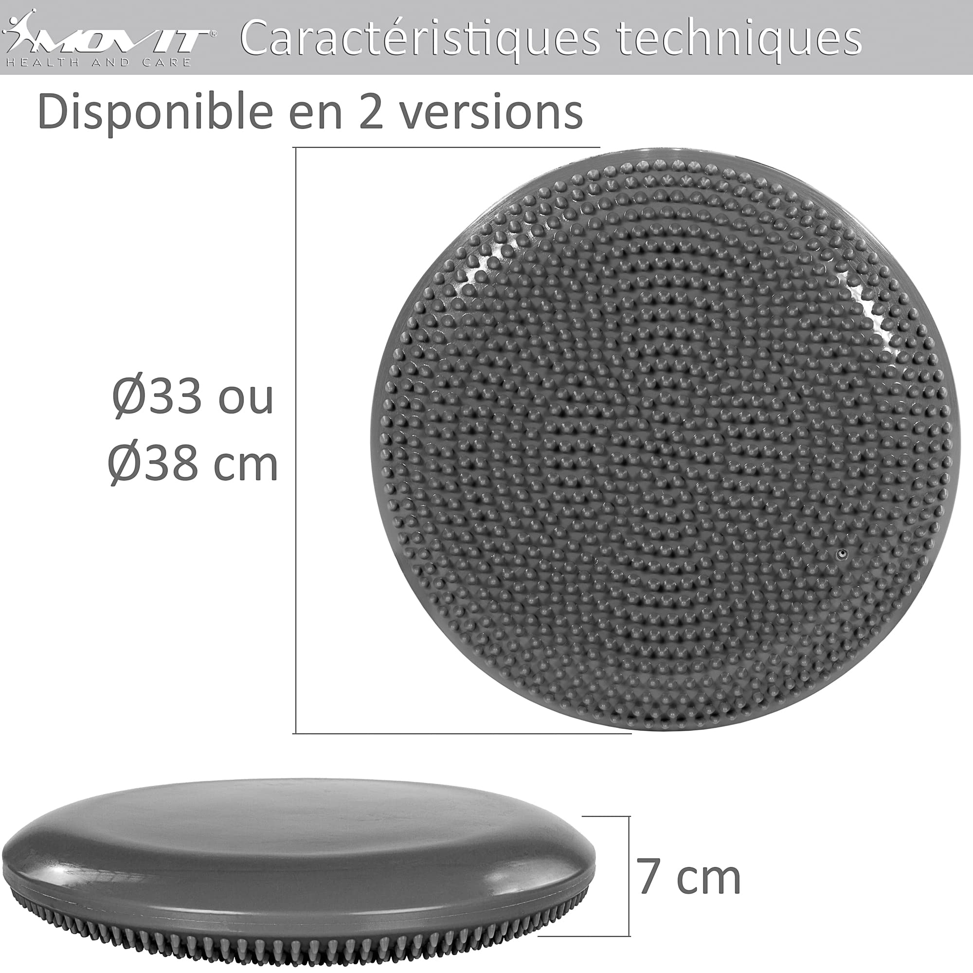 MOVIT Coussin d'assise à Balle Dynamic Seat avec Pompe, 33 cm ou 38 cm, Choix de Couleur, Coussin d'air à Picots Coussin d'équilibre