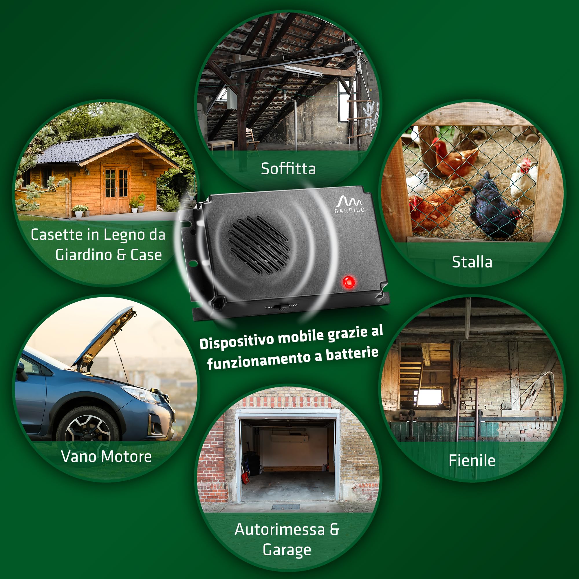 Gardigo® Dissuasore per Martore a Ultrasuoni per Auto - Set da 2 | Dispositivo Anti Roditori a Batteria | Repellente Topi Auto | Protezione Anti Martora per Vano Motore, Soffitta, Casa, Garage