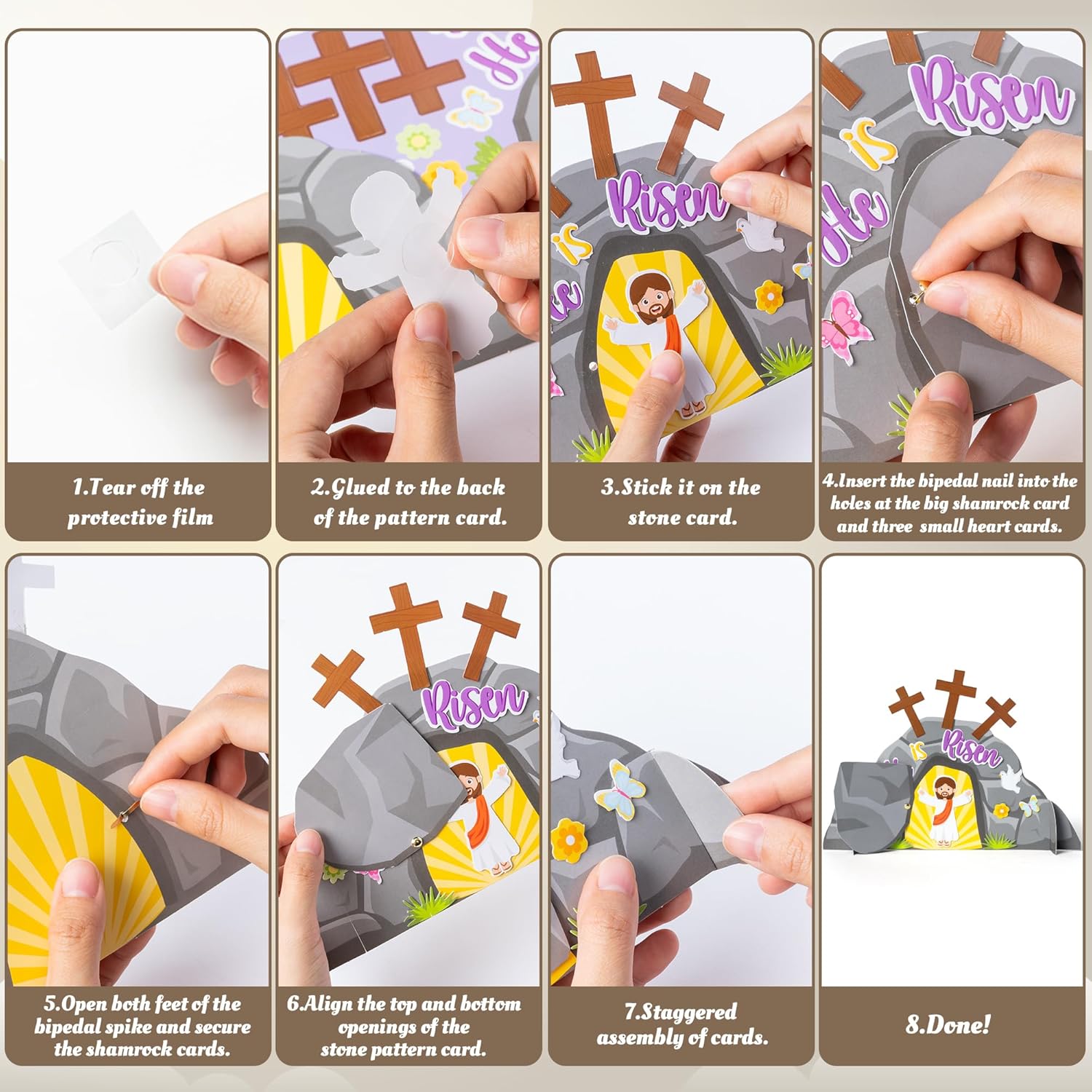 WATINC Easter Jesus Resurrection Craft Kit - Make Your Own Empty Tomb of Jesus He is Risen Crafts, Faith Classroom Sunday School Church Christian Easter Day Party Craft for Kids (96PCS