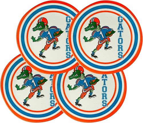 Magnolia Lane University of Florida Gators - Juego de 4 platos llanos de melamina de 10.5 pulgadas, perfectos para el día del juego, barbacoas,