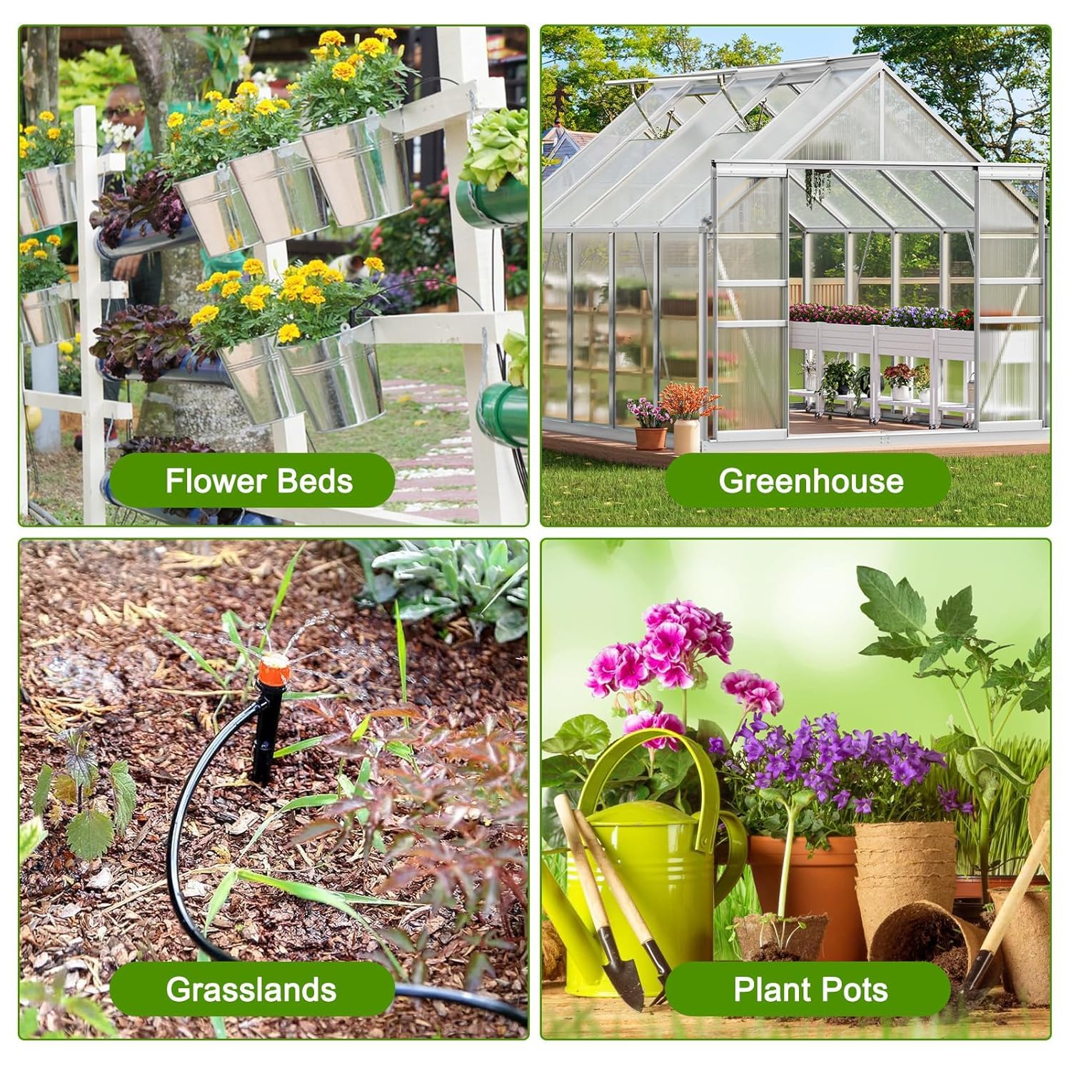 Set di irrigazione a goccia automatico, 60 + 12 m, tubo principale da 8/11 mm, da giardino | Controllo intelligente, utilizzabile universalmente su terrazze, prati e serre