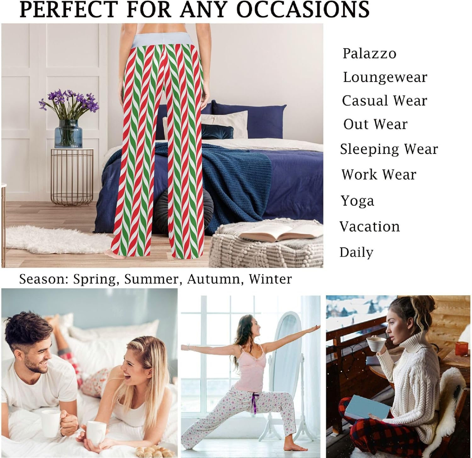 Naanle Womens Chic Pattern Soft Drawstring Girls Daily Lounge Wide Leg Yoga & Pajama Pants Sleepwear House Bottom XS-XL - Image 5