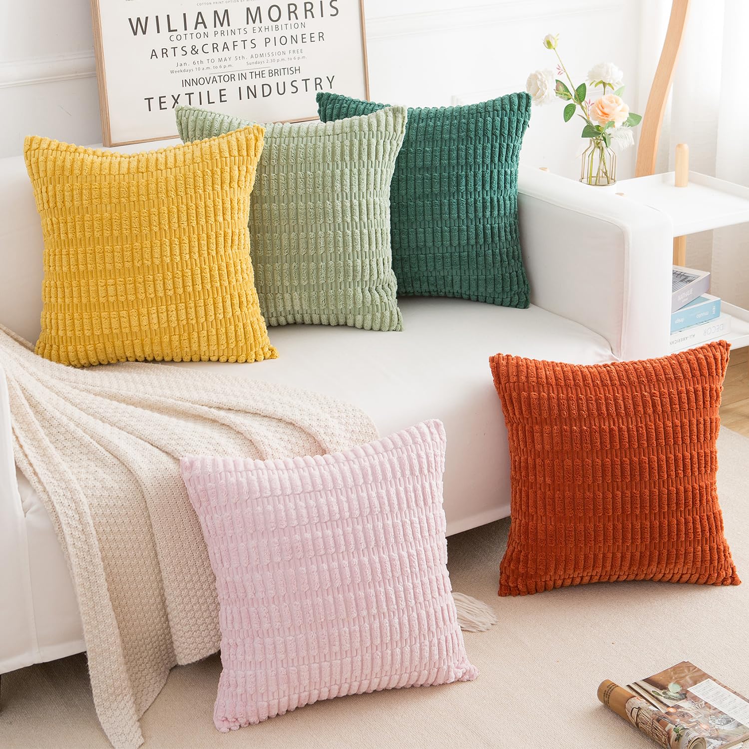 decorUhome Set di 2 federe per cuscini in velluto a coste, 61 x 61 cm