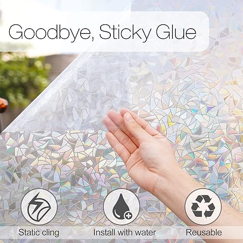Miniatura 4 de rabbitgoo - Película de privacidad para ventana diseño de arcoíris adhesivo 3D decorativo calcomanías de vitral calcomanías sin adhesivo se pegan