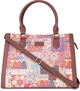 ZOUK Printed Jute Handcrafted Vegan Leather Multicolor Women's Satchel Bag | Ladies Purse Handbag | Double Handle Detachab... Price In India