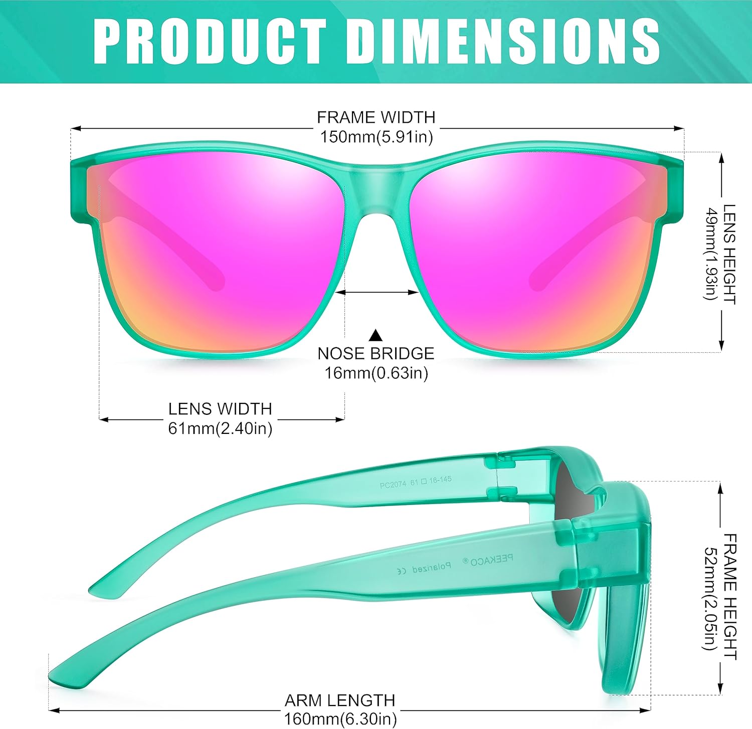 Polarized Sunglasses Fit Over Glasses for Women Men, Oversized Square Summer Shades UV400 Protection - Image 4