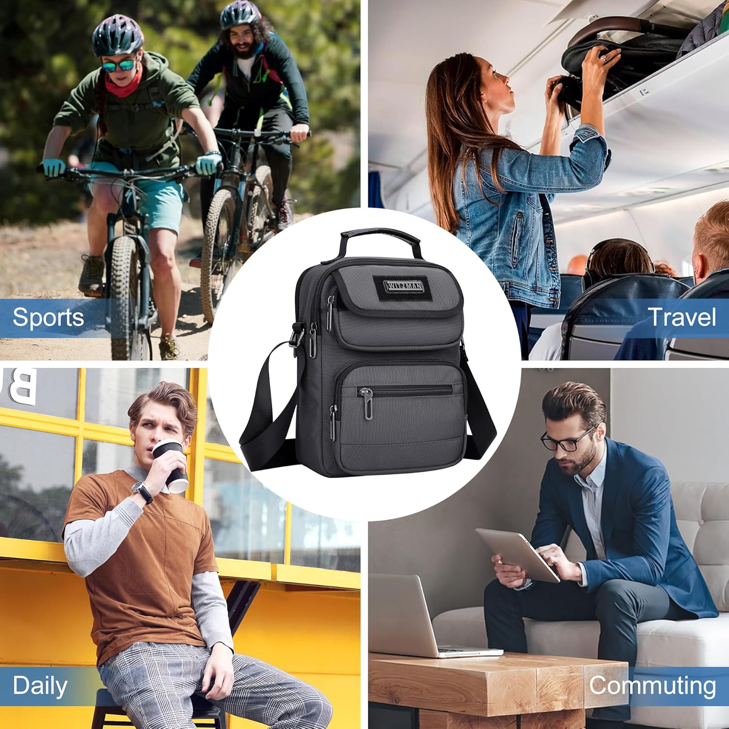 WITZMAN Crossbody Bag for Men Messenger Bag Lightweight Man Purse Small Nylon Casual Shoulder Bags for Work Travel - Image 9