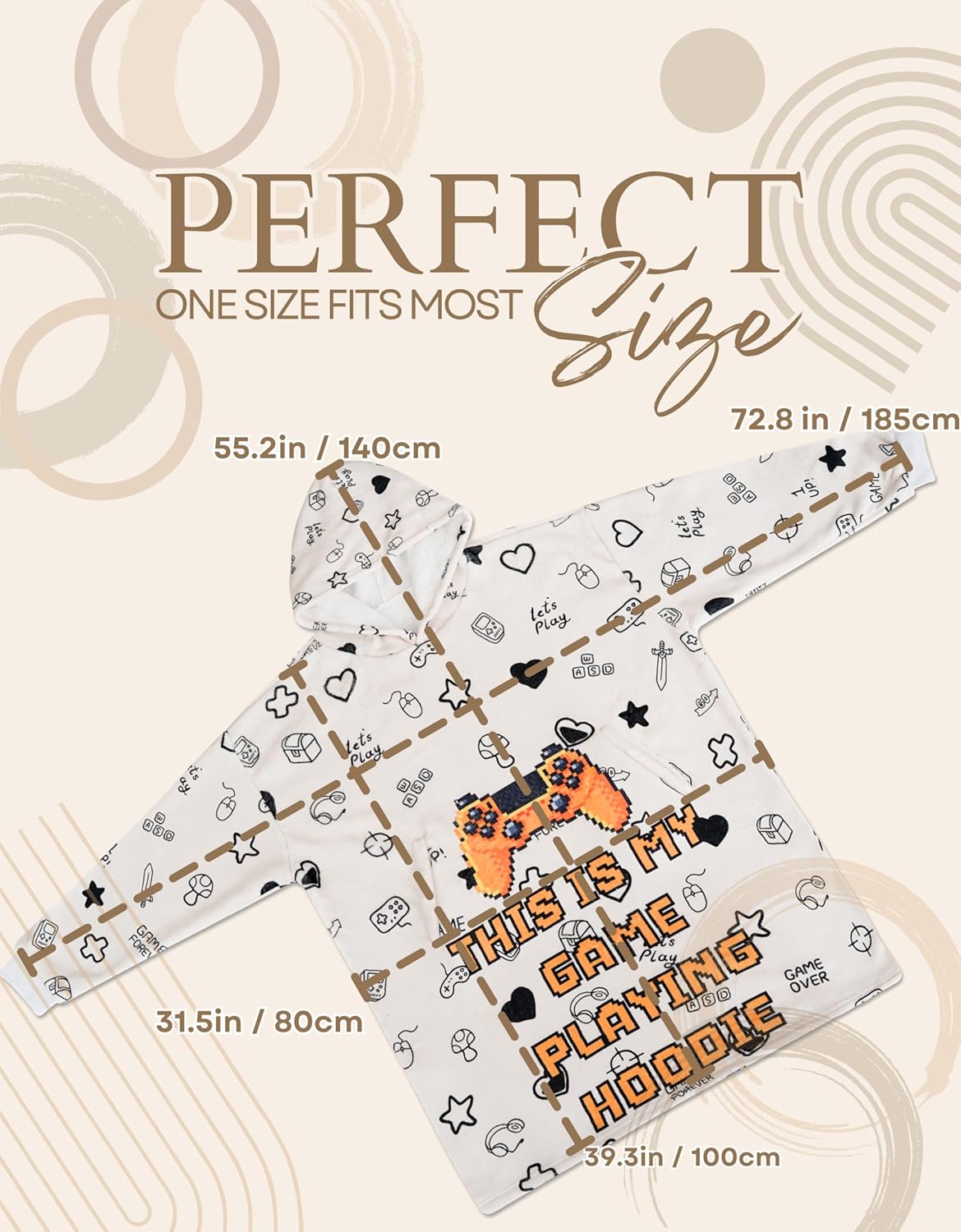 Gamer Gifts for Men & Women, Wearable Blanket Hoodies, Oversized Flannel Hooded Blankets, Gifts Ideal for Birthday, Christmas, One Size Fits All - My Game Playing Hoodie