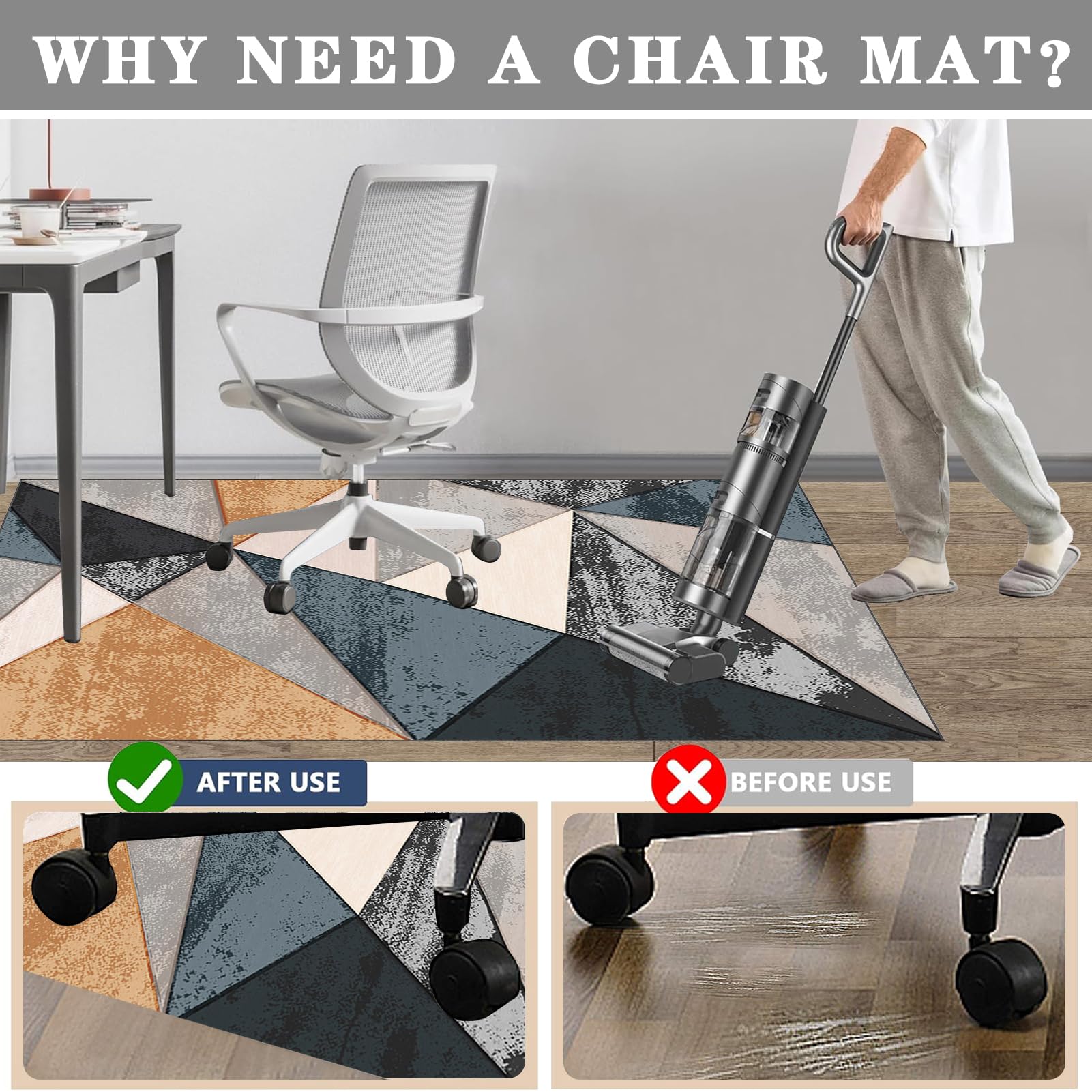 JaevKwzy Chair mat for Hard Floors Heavy Duty Office Chair Mats for Carpeted and Hardwood Floor Carpet Protector Chair Mat Floor Mats Wood/Tile Protection Mat for Office & Home 140 x 180 cm - Image 4