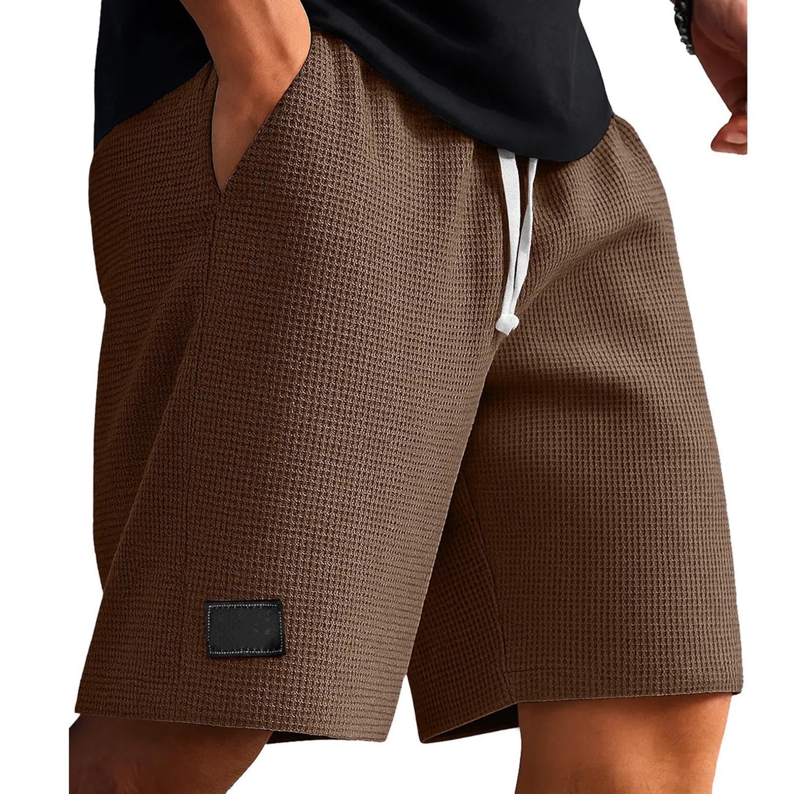 Cambkatl Loose Waffle Lounge Shorts for Men Elastic Waist Casual Summer Stretch Workout Running Shorts with Pockets