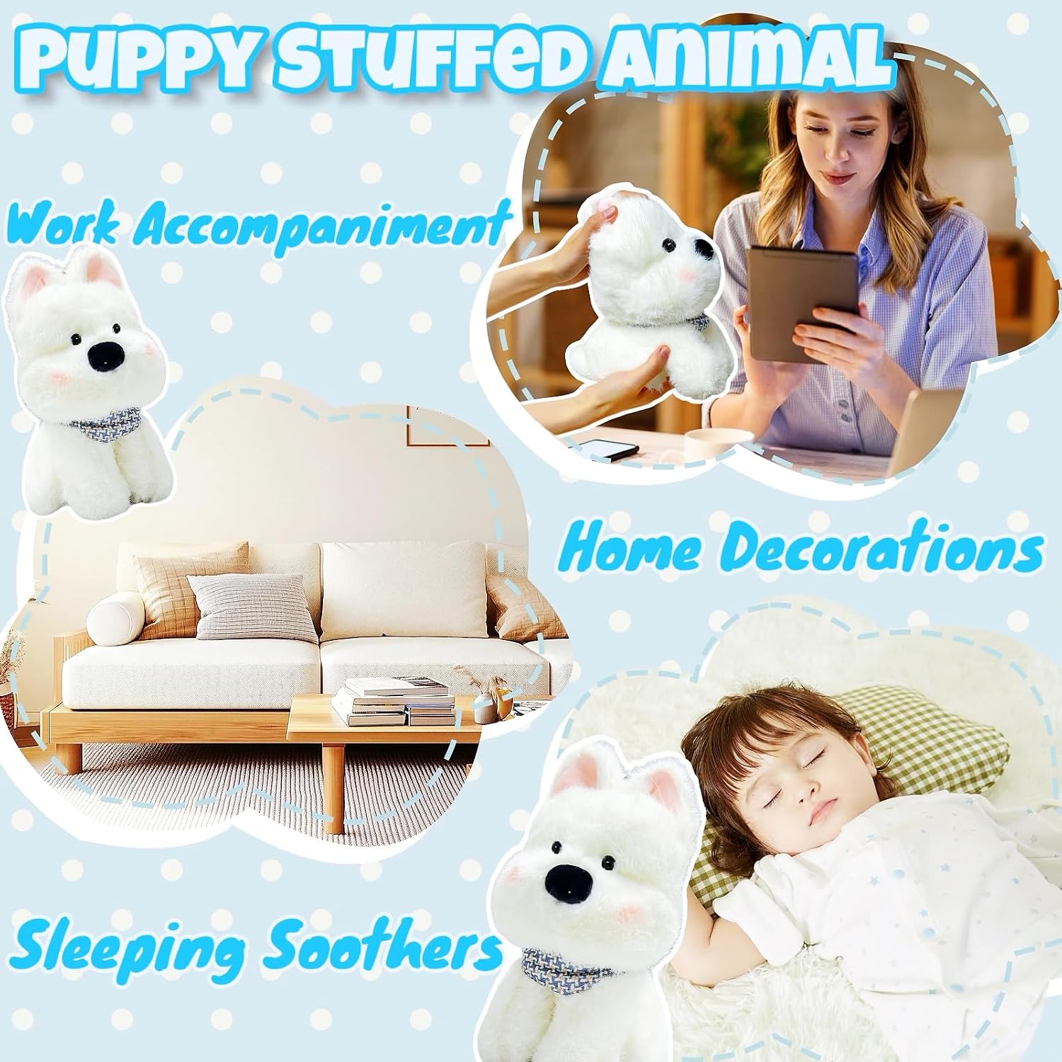10.6 inch White Dog Stuffed Animal Puppy Plush Toys for Kids, Cute Dog Plushies Doll, Cuddling and Playing, Puppy Stuffed Animals Plush Toy, Party Favors, Decorations