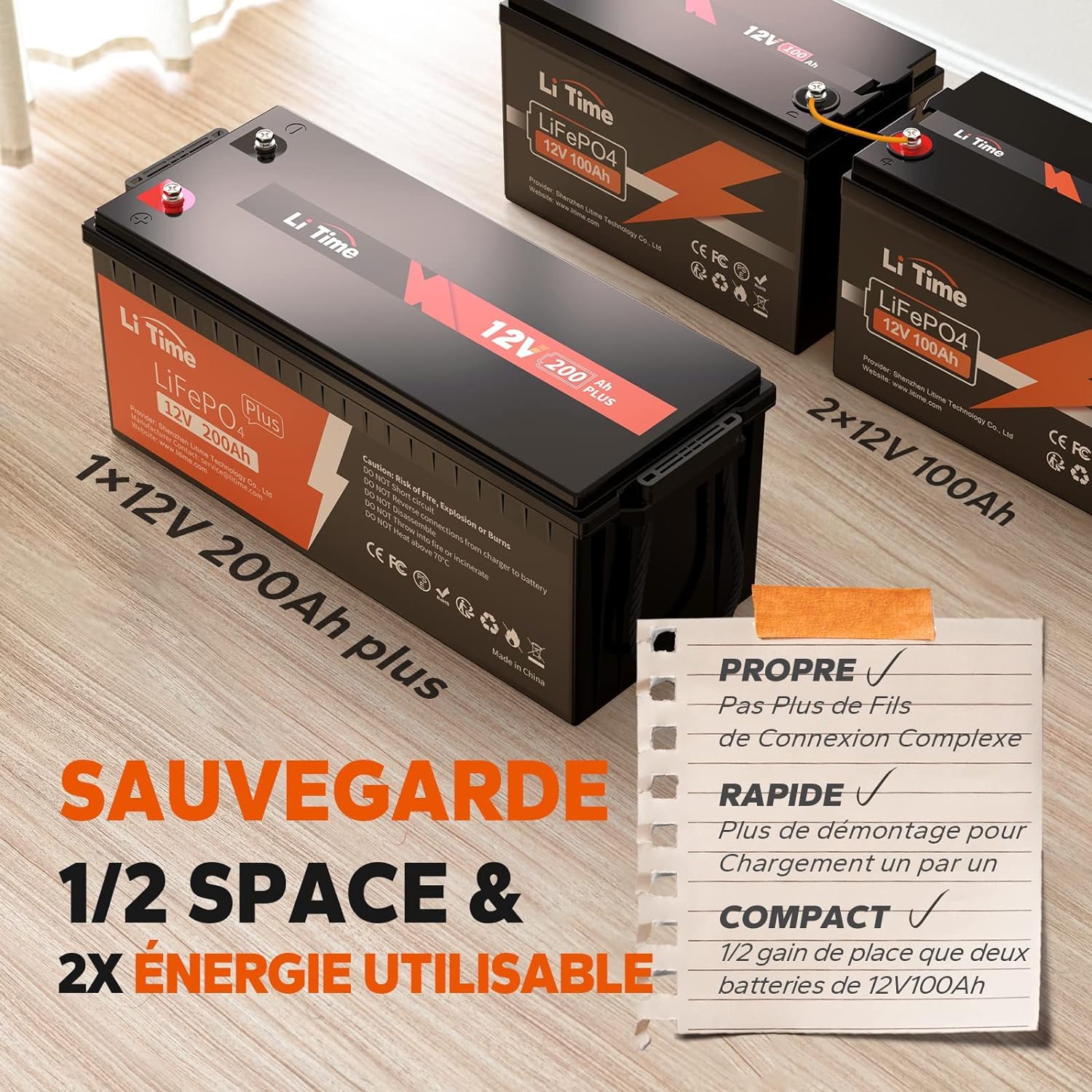 LiTime 2 PCS LiFePO4 Batterie 24V 100Ah, LiFePO4 Lithium Batterie avec 100A Protection BMS et Max.15000 Cycles Profonds, sans Entretien Parfait pour Camping-Car, Bateaux, Off-Grid