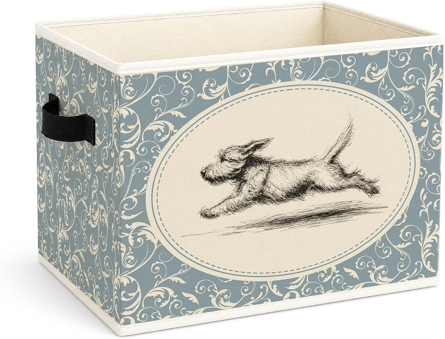 Wire Fox Terrier Storage Bin, Vintage Blue Foldable Fabric Basket