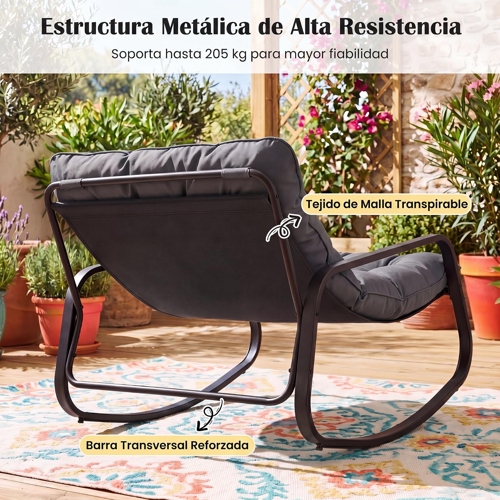 COSTWAY Silla Mecedora Extragrande Exterior, Sillón Mecedor Cojín Extraíble
