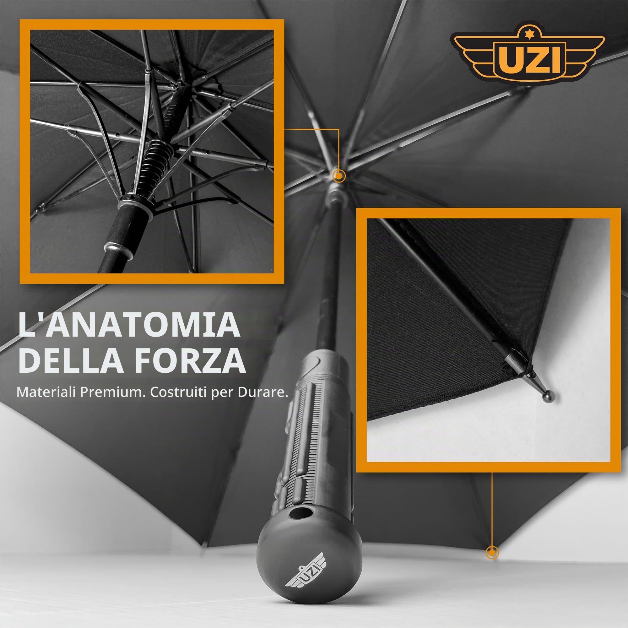 Uzi Tactical Self Defense Umbrella – Windproof Unbreakable Fiberglass with Carbide Tip - Lightweight, Large, Portable, Travel Umbrella for Men & Women – Combat-Ready for Rain, Snow & Wind