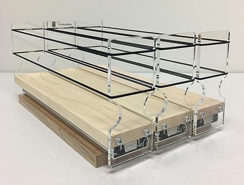 Vertical Spice - Organizador de especias montado en gabinete de arce macizo - 3 cajones, capacidad de 15 - Organizador deslizante para gabinetes de
