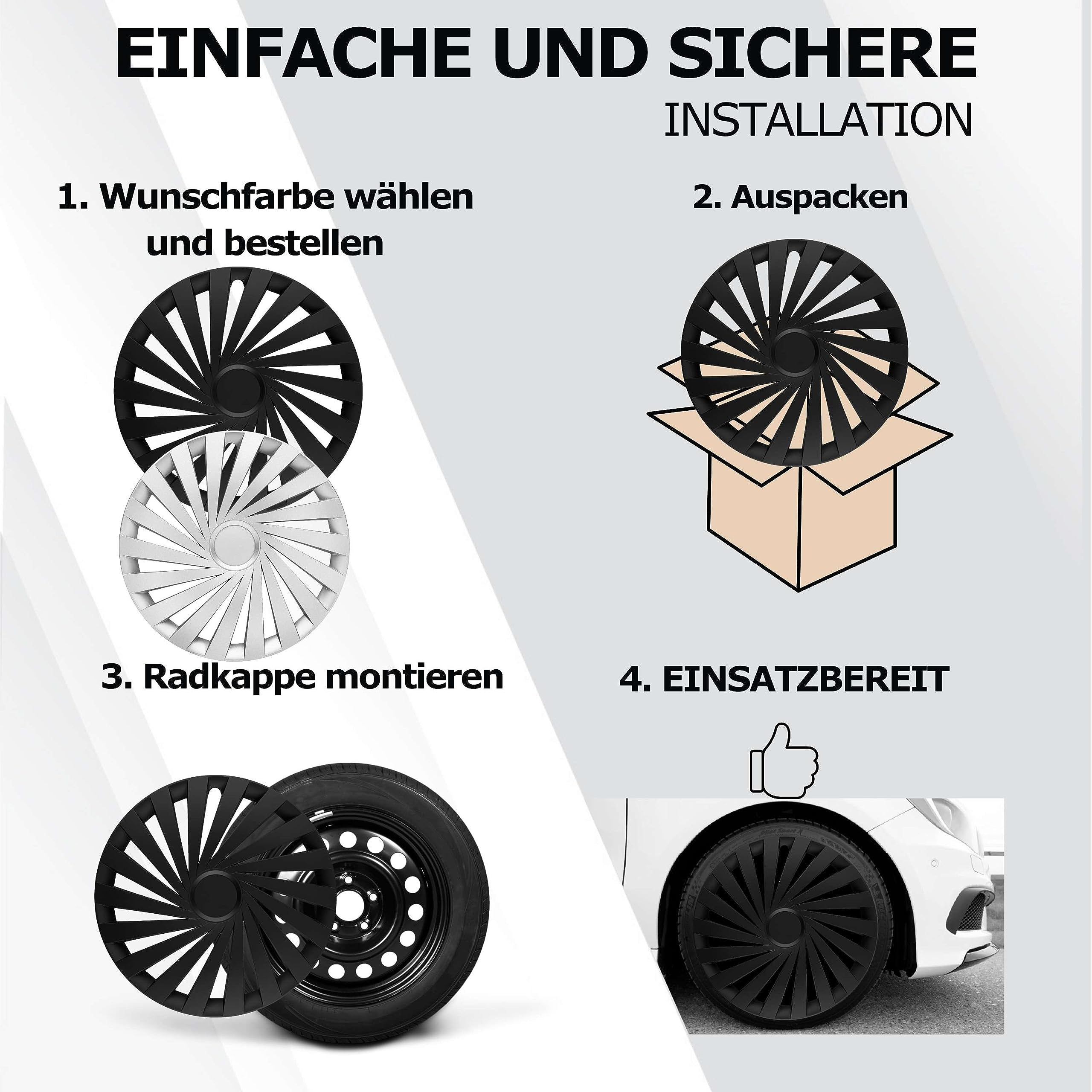 Kuglo Imperium Radkappen 16 Zoll Schwarz, 4er-Set für Stahlfelgen
