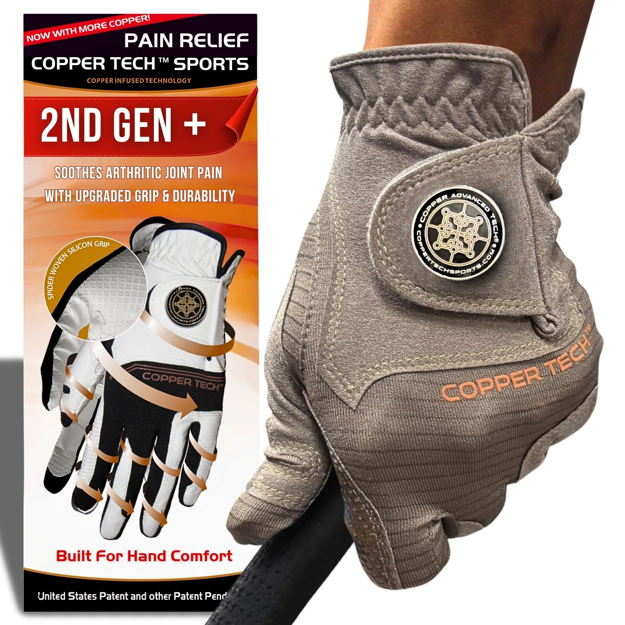 Copper Tech Plus Golf Gloves Men Right Handed Golfer or Left Handed Golfer (2nd Gen) | Copper Compression Joint Support Golf Glove