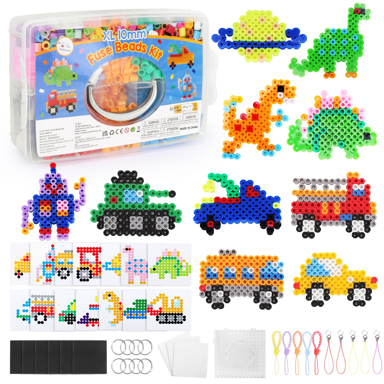 Kit Perles à Repasser 10 000 Pièces 5 Mm – 20 Couleurs, 7 Plaques, Accessoires, Idée Cadeau Enfant Créatif 3+ Ans
