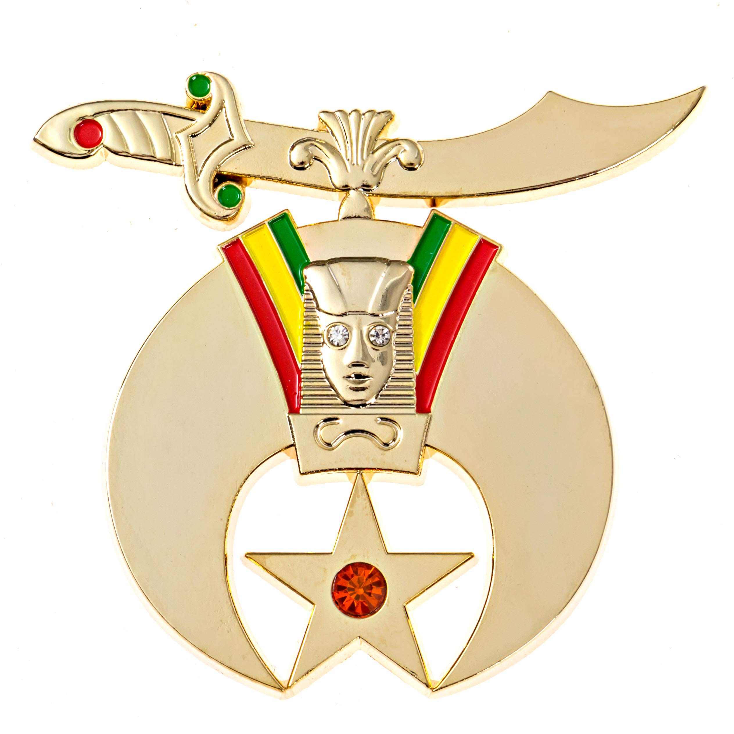 Shriner with Rhinestone Masonic Auto Emblem - [Gold &amp; Color][3'' Wide]