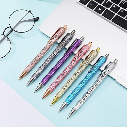 Miniatura 4 de 7PCS Funny Pens, Swear Word Daily Ballpoint Pen Weekday Vibes Glitter Pen Set Describing Mentality Sarcastic Seven Days of the Week Pen for Office