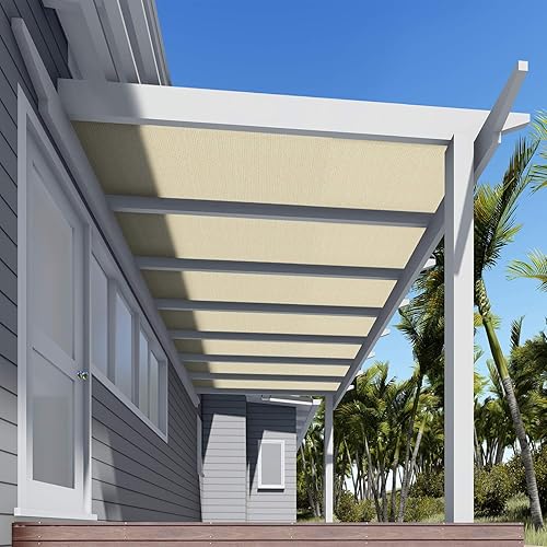 TANG Sunshades Depot - Tela de sombra de 8 x 26 pies, 180 GSM, tela beige HDPE, rollo de hasta un 95% de bloqueo, red de malla U* V para exteriores,