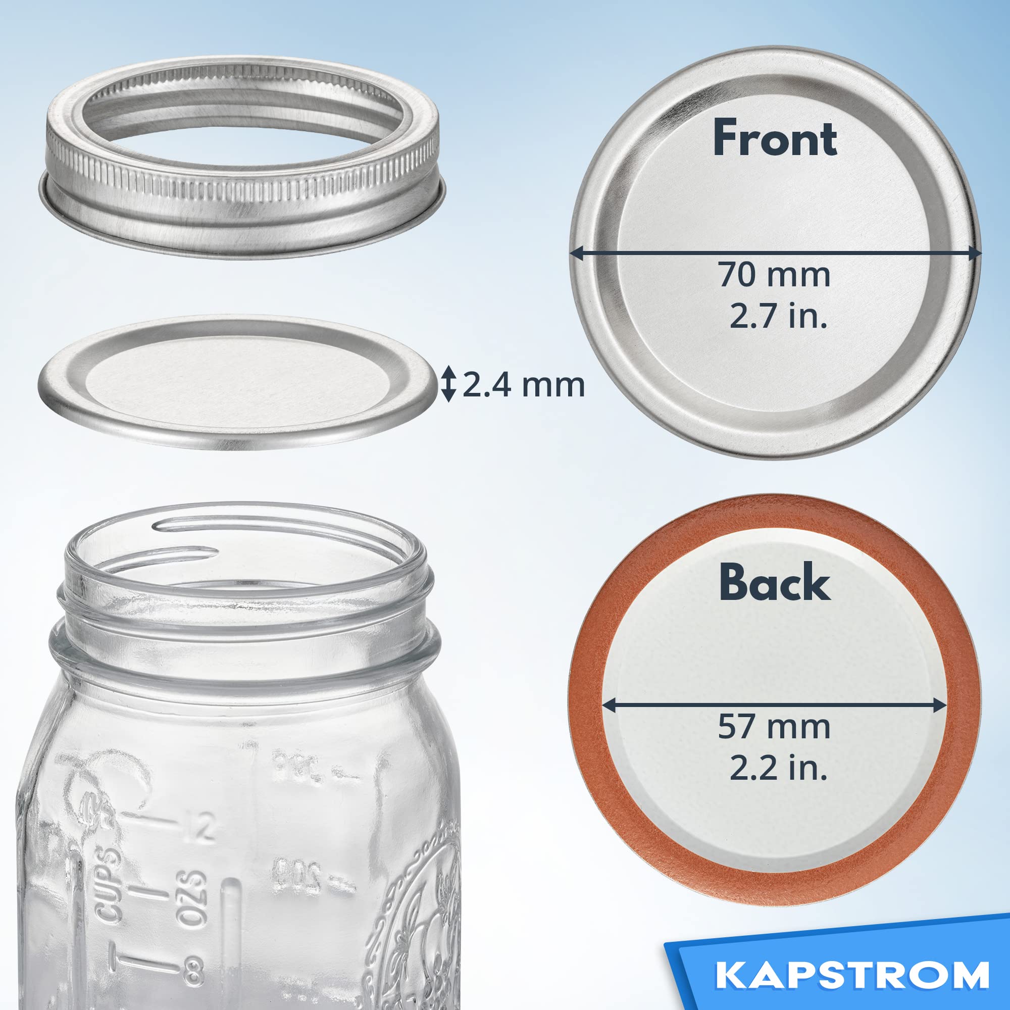 KapStrom - Lot De 100 Couvercles Pour Bocaux Mason (argent, 70mm) - Joint Alimentaire Hermétique Pour Conserves Maison