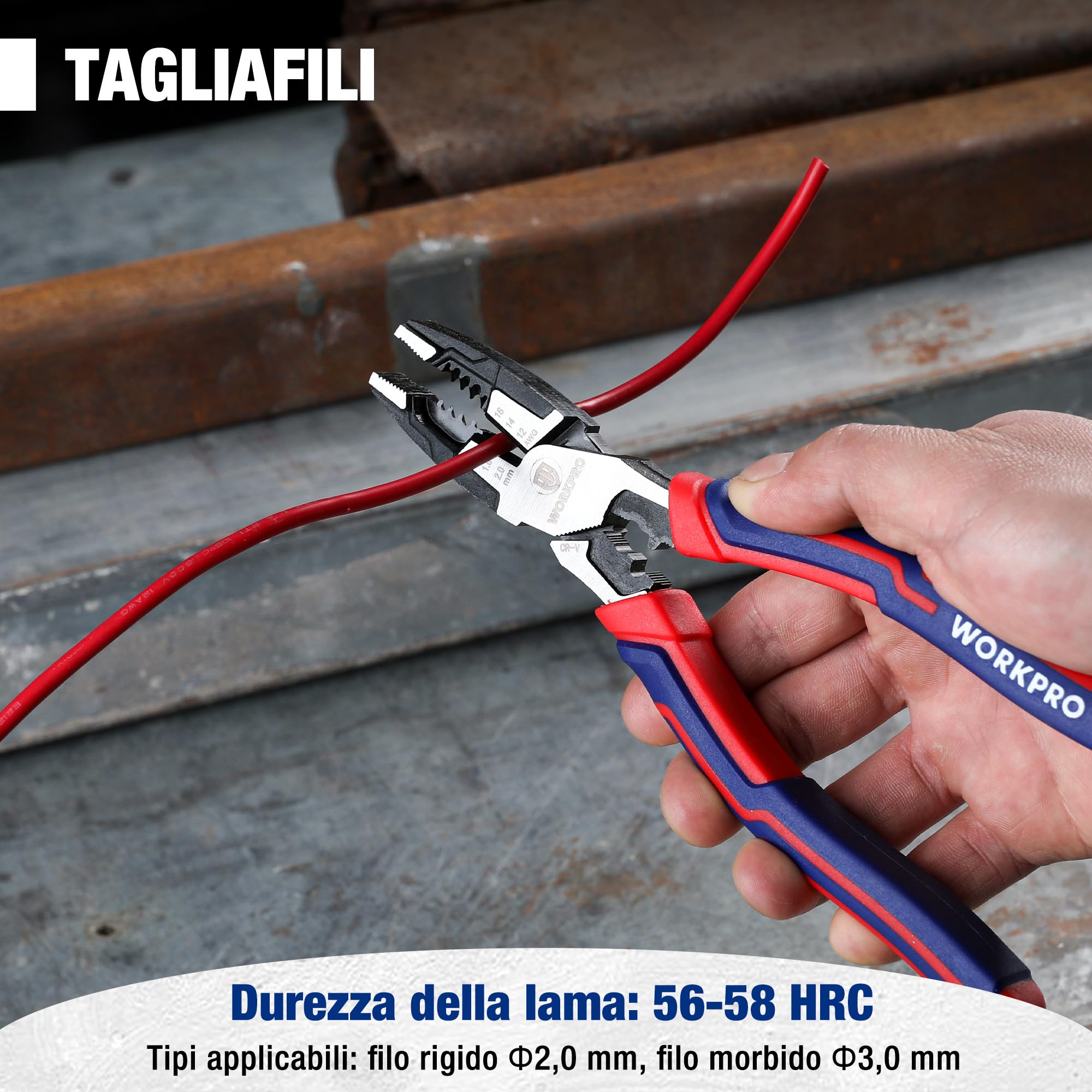WORKPRO Pinza Combinata 5 in 1 209mm 16-12 AWG (1,3-2,0mm) Cr-V per Elettricisti