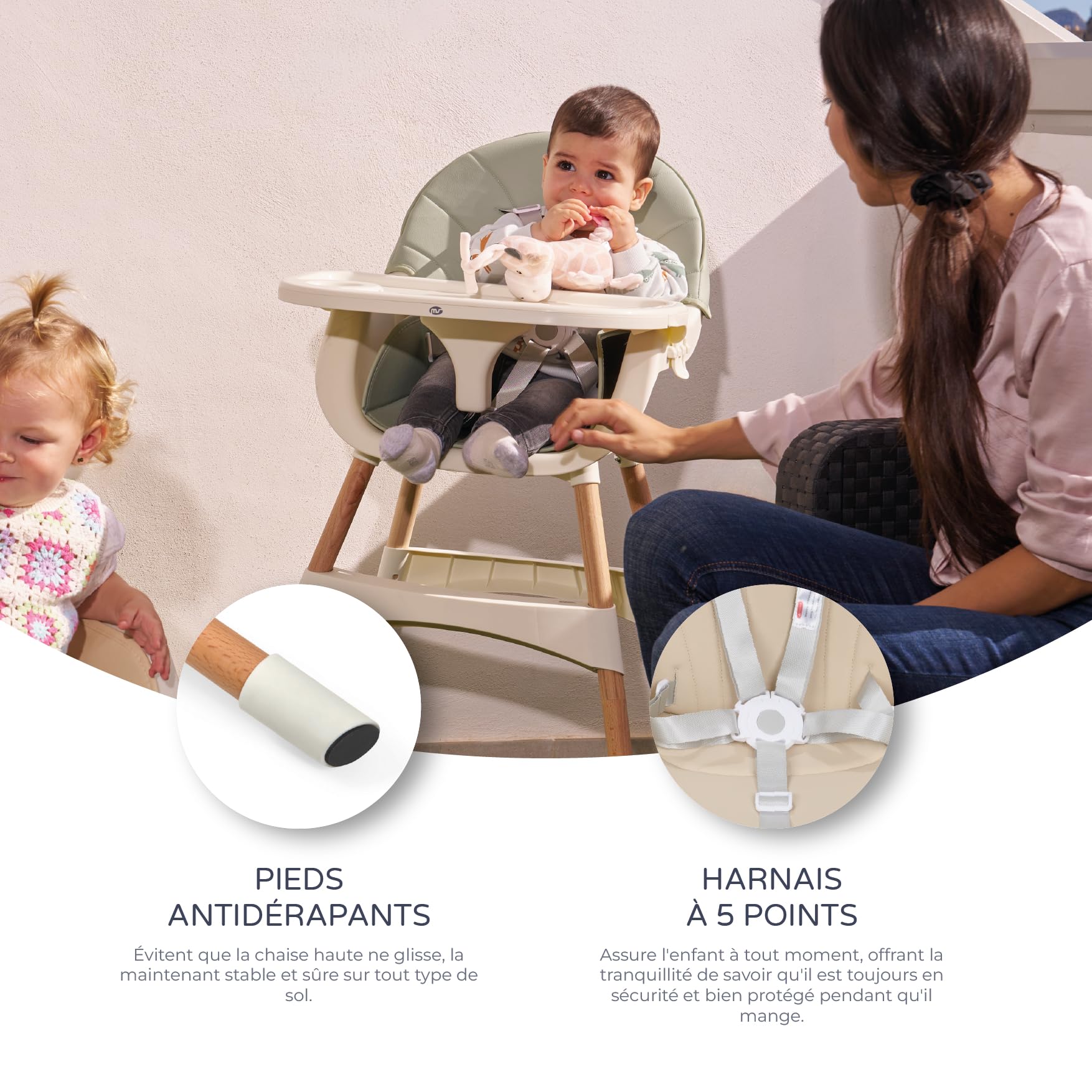 MS BabyWorld – MIKA – Chaise Haute pour Bébé 3 en 1 | Convertible en Rehausseur et Chaise | Siège Rembourré | Pliable et Évolutive